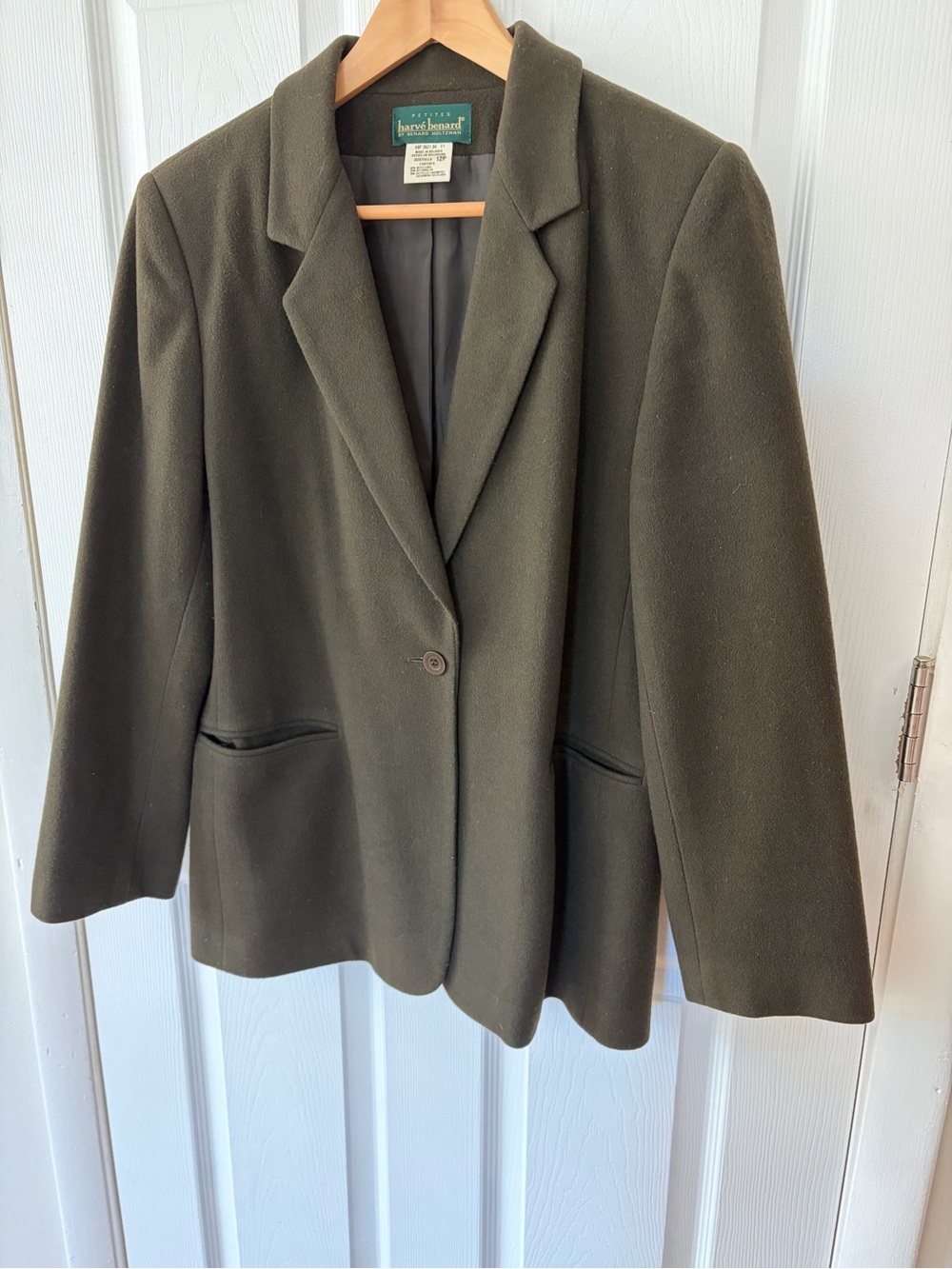 Harve Benard Vintage Olive Green Classic Blazer Jacket Wool Cashmere Blend